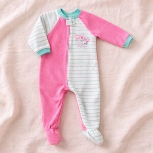 The Children’s Place 2T Fleece Footed Pajamas Pink Teal Cats